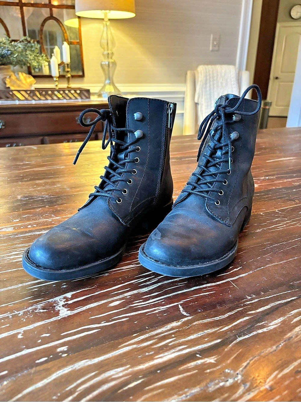 Born Mckenna Leather Lace Up Combat Booties Black Lace-Up Combat Boots